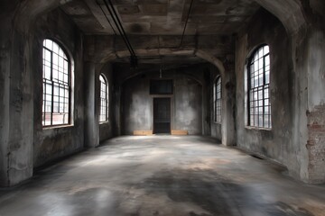 Abandoned industrial room with natural light and worn walls