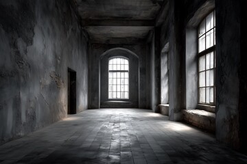 Obraz premium Abandoned industrial room with large windows