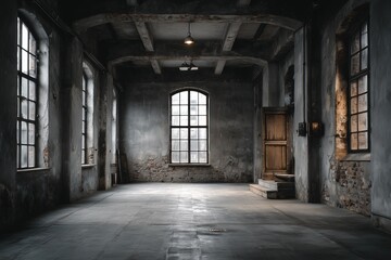 Abandoned industrial space with worn-out walls and natural light
