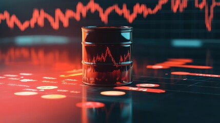 Oil price ticker plummeting in digital interface surrounded by charts and warning icons