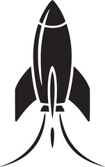 Obraz premium Simple black and white rocket ship launching in space isolated on white background