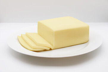 SLICED MOZZARELLA CHEESE IN A BAR ON A WHITE PLATE