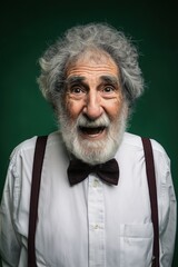 Creative-looking  old man with suspenders and bowtie