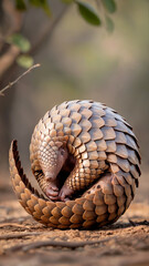 Adorable Pangolin Curled Up in Natural Forest Habitat