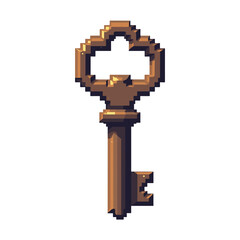Fototapeta premium Pixel Art Illustration of an Antique Golden Key with Ornate Design and Shimmering Highlights