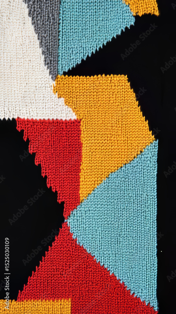 Poster Abstract pattern featuring various brightly colored knit fabric swatches against a dark background, creating a geometric and textured visual. 