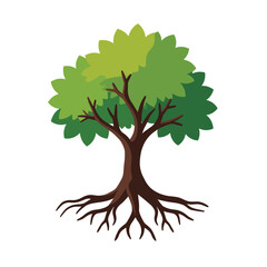 Fototapeta premium Illustration of a Lush Green Tree with Spreading Roots and Branches on White Background