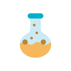 Laboratory flask icon vector. Round bottom flask with orange liquid for chemistry or experiment use