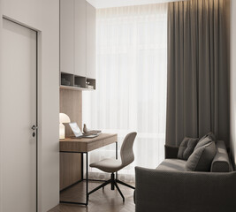 visualization of a bright modern cabinet, pastel colors, 3d rendering, cg illustration