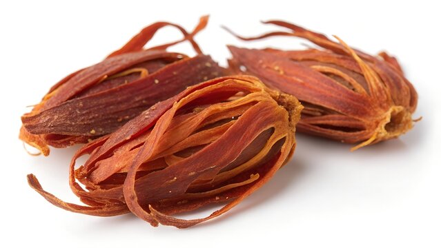 Real Dried Mace Spice Blades on Clean White Background Photo