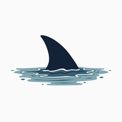 Fototapeta premium Stylized Shark Fin Emerging from the Water, Minimalist Vector Illustration on White Background