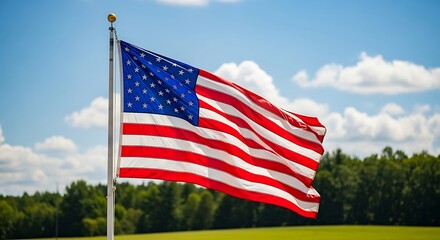 Obraz premium American Flag Waving Proudly Under a Sunny Sky