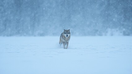 Obraz premium Wolf running in blizzard