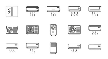 Collection of Air Conditioner Icons Window, Split, and Portable AC Units