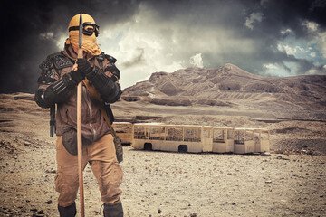 Post apocalyptic warrior in the desert.