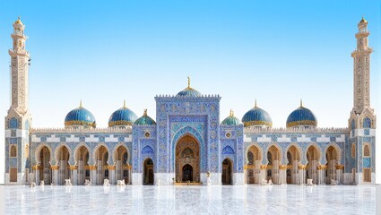 Majestic mosque with blue and gold tilework