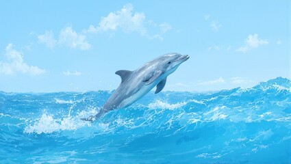 Fototapeta premium Dolphin leaping in tropical ocean