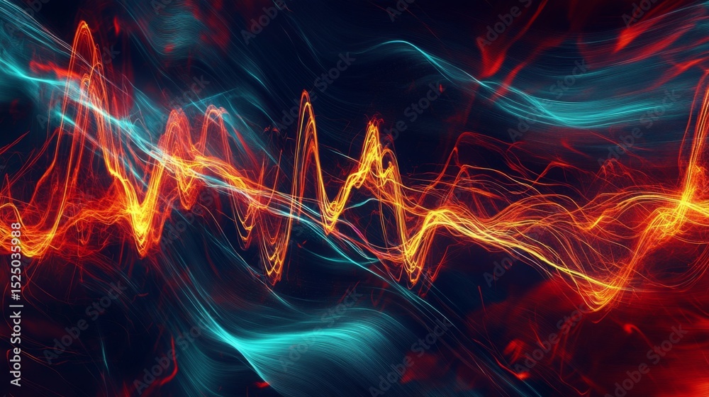 Poster An artistic rendering of heart wave patterns emerging from a heartbeat monitor, incorporating elements of light and shadow for a dramatic effect