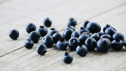Close-Up of Ripe Blueberry Fruit – Fresh Vitamin-Packed Berries on Table.