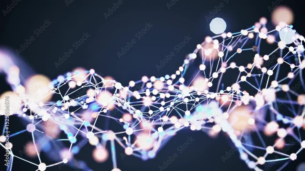 Poster Exploring the intricate connections in digital networks with glowing nodes and lines in a dark background
