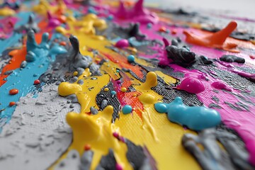 A splash of vibrant colors spills across the canvas, creating an abstract painted art piece that captures the energy of a modern, artistic expression.