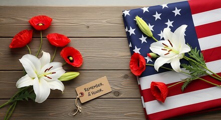 Remembering and Honoring Poppies and Lilies with American Flag