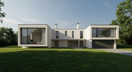Contemporary home design on a green lawn