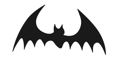 Hand Drawn Black Bat silhouette Halloween Flat Icon Sticker Logo Minimalistic Design element idea