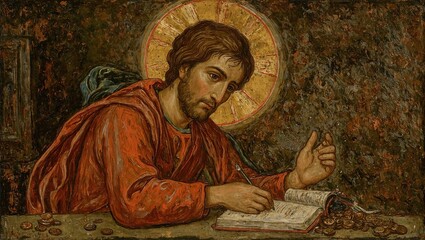 Saint matthew writing oil painting