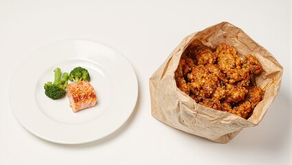 Healthy salmon vs fried chicken