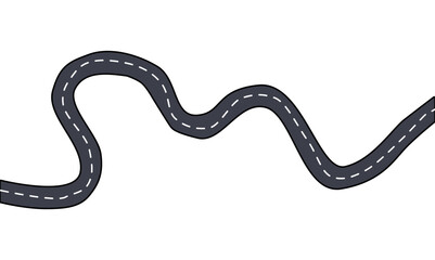 Winding road vector illustration, curved highway icon, black and white road graphic, abstract transportation route, dashed line path, asphalt driving symbol, infographic element-2