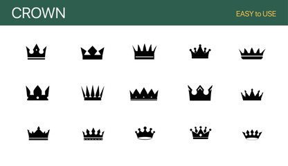 Big collection quolity crowns. Crown icon set. Collection of crown silhouette.
