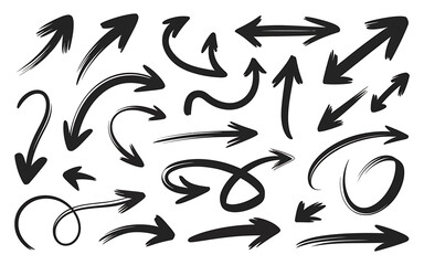 A Collection of 20 Hand-Drawn Black Arrows Vector Graphics for Design