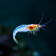 Translucent Mysid Shrimp Magnified Underwater.