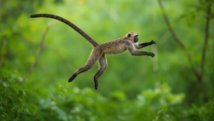 Tamarin monkey leaping in amazon