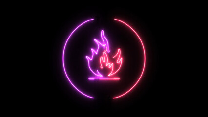 Neon Fire Icon A Vibrant Display of Modern Digital Art on a Black Background This