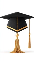 3D graduation cap isolated on white background Elegant Black Graduation Cap with Gold Accents for Academic Achievement
