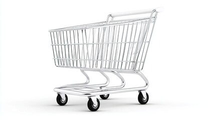 3D shopping cart icon for ecommerce sales with promo space Empty Shopping Cart on White Background for Retail and Commerce Themes
