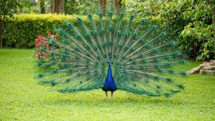 Peacock displaying feathers