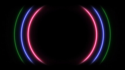 Abstract Neon Rings on Black Background Green Blue and Pink Glowing Circular Design This image