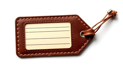 A close-up shot of a stylish leather luggage tag with lines for information