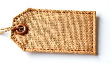 a close-up shot of a blank fabric tag, perfect for adding a personalized touch. This tag features a classic design, complete with a string
