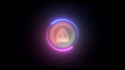 Glowing Caution Sign with Circular Neon Lights in Dark Background for Warning Message caution sign