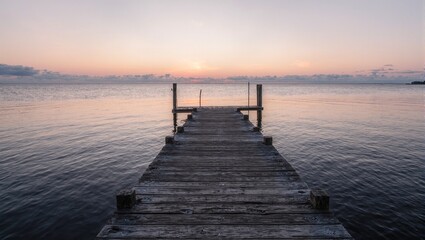 Sunset pier on tranquil lake