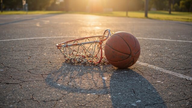 Basketball sunset on cracked court