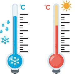  Dual Thermometer Design Illustrates Hot and Cold Temperatures with Celsius Scale for Weather and Climate Concepts