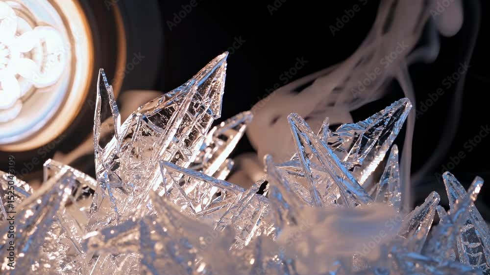 Poster Intricate ice crystals illuminated by warm light create a stunning visual display in atmospheric setting