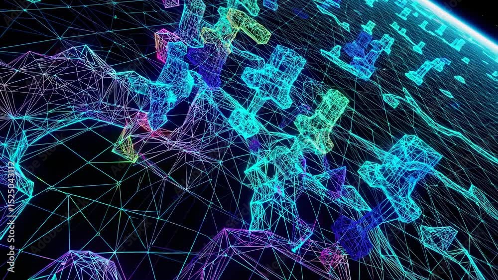Aufkleber Dynamic visualization of digital networks in outer space exploring connection patterns in technology