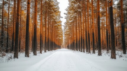 Fototapeta premium Snowy pine forest path