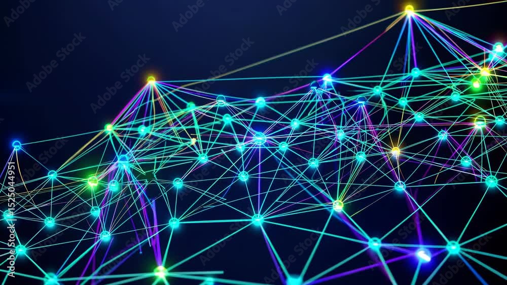 Fototapete Exploring an abstract representation of a vibrant and interconnected digital network with glowing nodes and lines